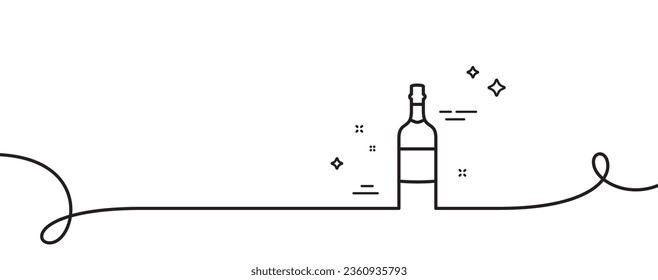 Brandy bottle line icon. Continuous one line with curl. Whiskey or Scotch alcohol sign. Brandy bottle single outline ribbon. Loop curve pattern. Vector