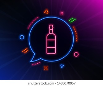 Brandy bottle line icon. Neon laser lights. Whiskey or Scotch alcohol sign. Glow laser speech bubble. Neon lights chat bubble. Banner badge with brandy bottle icon. Vector