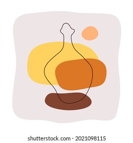 Brandy bottle on abstract background. Hand drawn doodle various shapes, spots. Contemporary modern trendy illustration. Minimalistic сoncept of alcoholic beverages. Present flat style graphic design.
