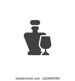 Brandy bottle and snifter glass vector icon. filled flat sign for mobile concept and web design. Brandy alcoholic drink glyph icon. Symbol, logo illustration. Vector graphics
