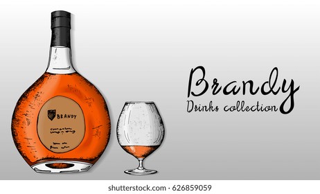 Brandy bottle vector illustration vintage sketch style