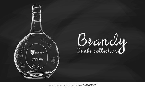 Brandy bottle vector illustration vintage chalkboard style