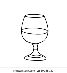 Brandy or Cognac Glass. Hand drawn Vector illustration in Doodle style isolated on a white background. A simple minimalist Black and white illustration. Perfect for use in menu design, logos, and