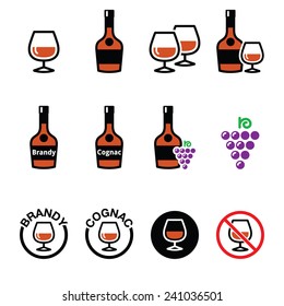 Brandy and cognac vector icons set