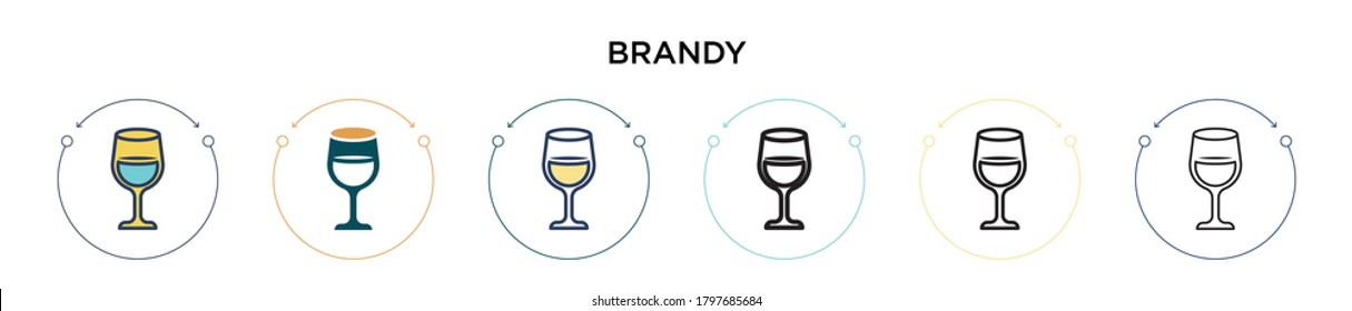 Icono de Brandy en estilo relleno, delgado, contorno y trazo. Ilustración vectorial de dos iconos vectoriales de color y negro se puede utilizar para móviles, ui, web