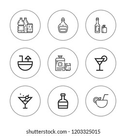 Brandy icon set. collection of 9 outline brandy icons with cocktail, drinks, martini, rum icons. editable icons.