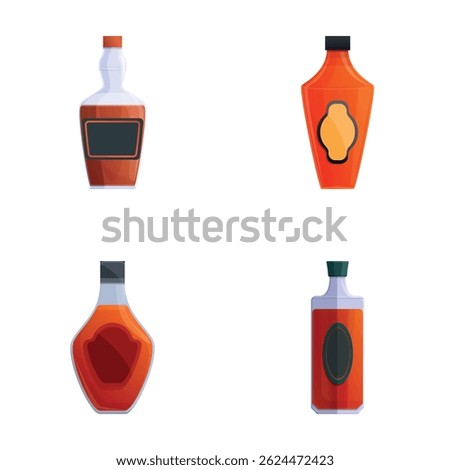 Brandy icons set cartoon vector. Various alcoholic beverage. Bar menu