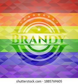 Brandy sobre fondo de mosaico con los colores de la bandera LGBT. 
