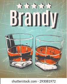 Brandy was poured  in glasses.Vintage style.Vector illustration