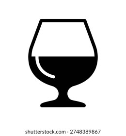 A brandy snifter glass filled with dark liquid, depicted in a simple black silhouette on a white background.