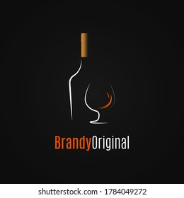 Brandy Or Whiskey Logo. Brandy Bottle And Glass On Black Background