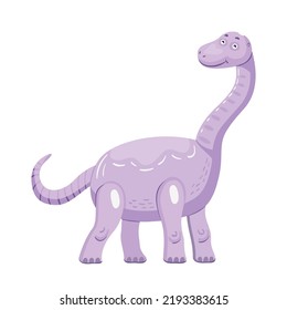 Brantosaurus cute dino. Funny dinosaur characters smiling and standing. Creatures and fossil reptiles concept. Template for promotional or invitation web page