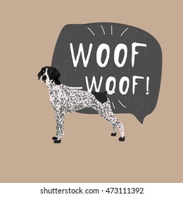 Braque dog illustration colorful french dog background with hand drawn banner