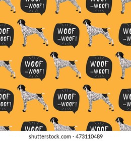 Braque dog seamless pattern colorful background with hand drawn banner