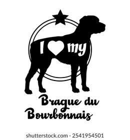 Braque du Bourbonnais cão silhueta, eu amo meu cão, cão, raças de cães, logotipo, vetor, silhueta, animal, ilustração, ícone, sinal, preto, animal de estimação,