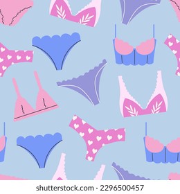 Ropa y bragas sin fisuras. Ilustración plana vectorial de lencería femenina.