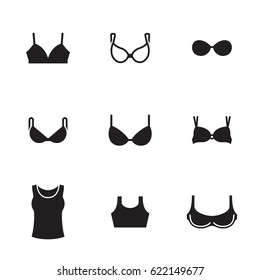 Bras types icons set. Black on a white background