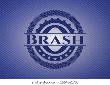 Brash emblem with jean high quality background. Vector Illustration. Detailed.