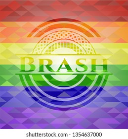 Brash emblem on mosaic background with the colors of the LGBT flag