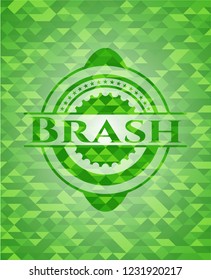 Brash green emblem with triangle mosaic background