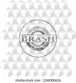 Brash grey emblem with cube white background