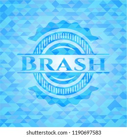 Brash light blue emblem with mosaic background