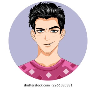 Brash mocking young man. Manga and anime style illustrations.Vector image.