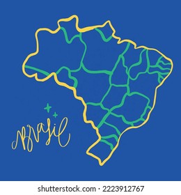 Brasil. Brazil in brazilian portuguese with map. Modern hand Lettering. vector.