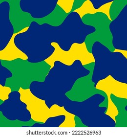 BRASIL CAMOUFLAGE PATTERN.BRAZIL VEKTORKAMPFLAGE IN GELB, GRÜN UND BLAU. FARBVERLAUF-, PAPIER- ODER DIGITALBENUTZUNGEN MIT SCHNITTSTELLE, SCHEINLICHEM OBERFLÄCHENPATTERN.