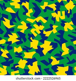 BRASIL CAMOUFLAGE PATTERN.BRAZIL VEKTORKAMPFLAGE IN GELB, GRÜN UND BLAU. FARBVERLAUF-, PAPIER- ODER DIGITALBENUTZUNGEN MIT SCHNITTSTELLE, SCHEINLICHEM OBERFLÄCHENPATTERN.