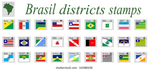 brasil districts stamps and icons complete collection against white background, abstract vector art illustration