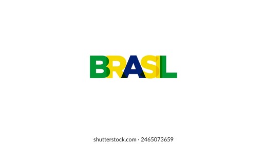 Brasil emblem. The design features a geometric style, vector illustration with bold typography in a modern font. The graphic slogan lettering.