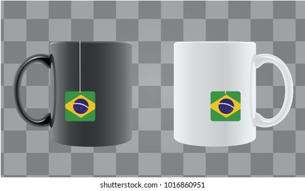 Brasil flag. Realistic  Cup of tea with  flag label. High resolution