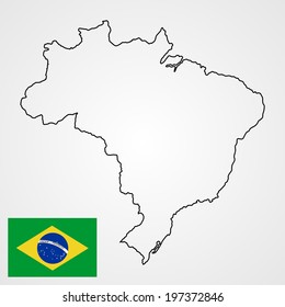 Brasil high detailed vector map and flag isolated on white background. Silhouette illustration.