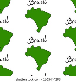 Los iconos de Brasil son un patrón transparente. Dibujo vectorial de esbozo, elementos de doodle, elementos nacionales de Brasil aislados, modelo de viaje a Brasil para tarjetas y páginas web