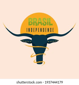 Brasil independence logo ox white background tribal icon- Vector