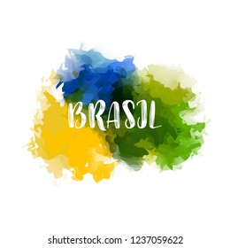 Brasil lettering on yellow, green and blue color background. It can be used for event such as carnival, football or travel in Brazil. The design in vector illustration