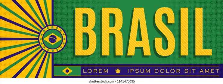 Brasil patriotic banner vintage design, typographic vector illustration, brazilian flag colors