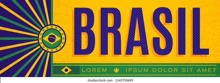 Brasil patriotic banner vintage design, typographic vector illustration, brazilian flag colors