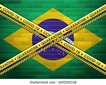 Brasil in quarantine bricks wall background. Vector illustration.