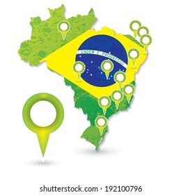 Brasil Soccer green grunge map and match locations with pointer