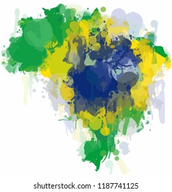 Brasil splashes watercolor flag colors contour map. Isolated 