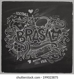 Brasil Summer Vector footbal hand lettering and doodles elements background