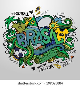 Brasil Summer Vector hand lettering and doodles elements background