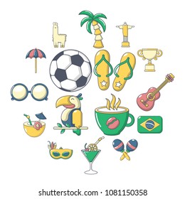 Brasil travel icons set. Cartoon illustration of 16 Brasil travel vector icons for web