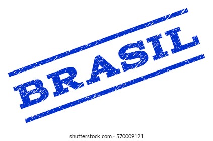 Brasil watermark stamp. Text tag between parallel lines with grunge design style. Rotated rubber seal stamp with dust texture. Vector blue ink imprint on a white background.