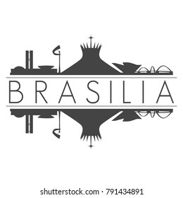 Brasilia Brazil America Skyline Vector Art Mirror Silhouette Emblematic Buildings