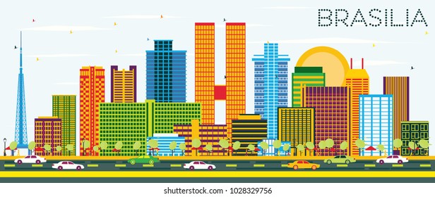 Brasilia Brazil City Skyline with Color Buildings and Blue Sky. Vector Illustration. Business Travel and Tourism Concept with Modern Architecture. Brasilia Cityscape with Landmarks.