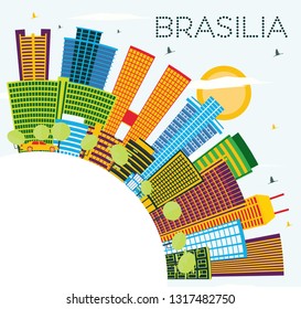 Brasilia Brazil City Skyline with Color Buildings, Blue Sky and Copy Space. Vector Illustration. Business Travel and Tourism Concept with Modern Architecture. Brasilia Cityscape with Landmarks.