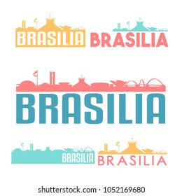 Brasilia Brazil Flat Icon Skyline Vector Silhouette Design Set Landmark Logo.